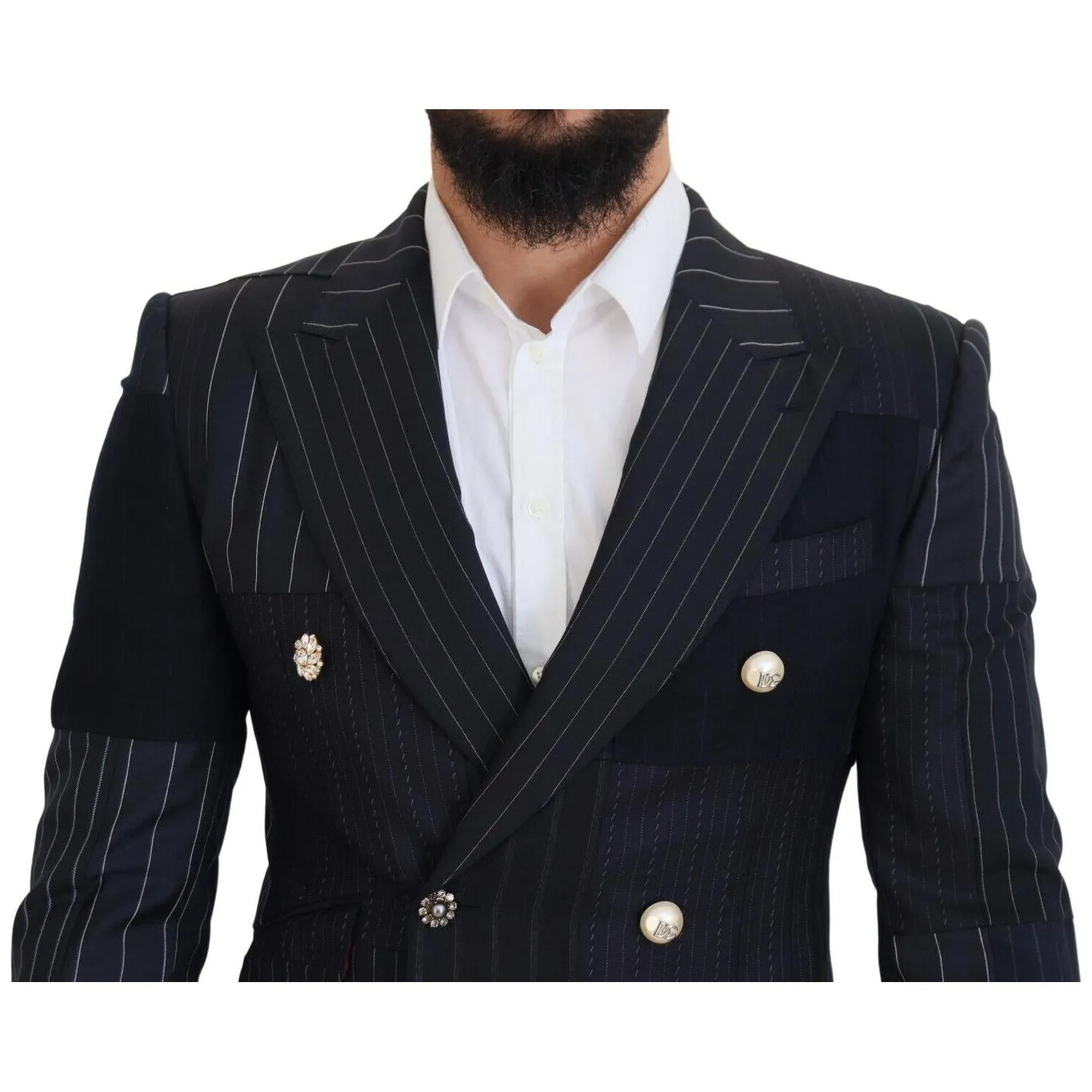 Dolce & Gabbana Navy Blue Double Breasted Slim Fit Blazer