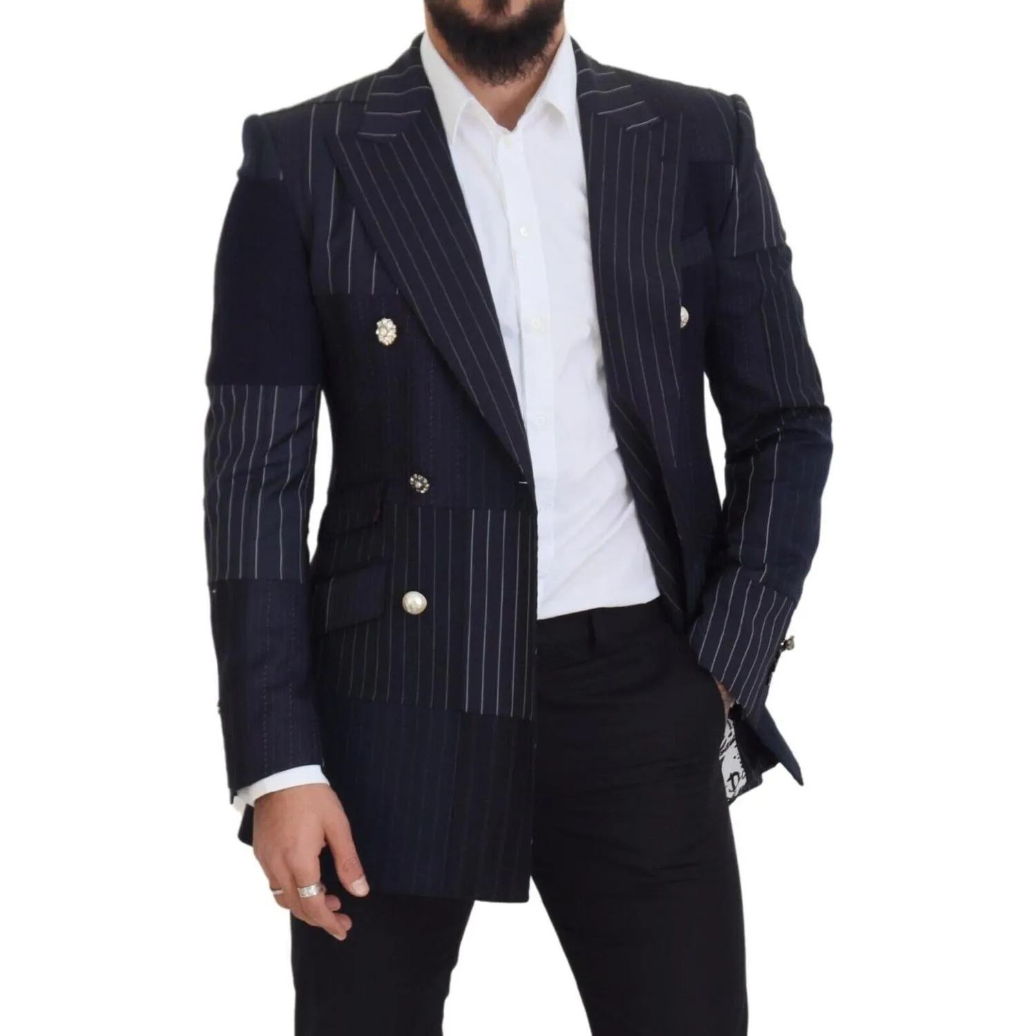 Dolce & Gabbana Navy Blue Double Breasted Slim Fit Blazer