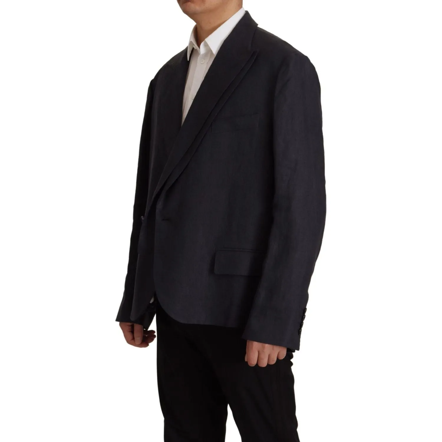 Dolce & Gabbana Sleek Double Breasted Navy Linen Blazer