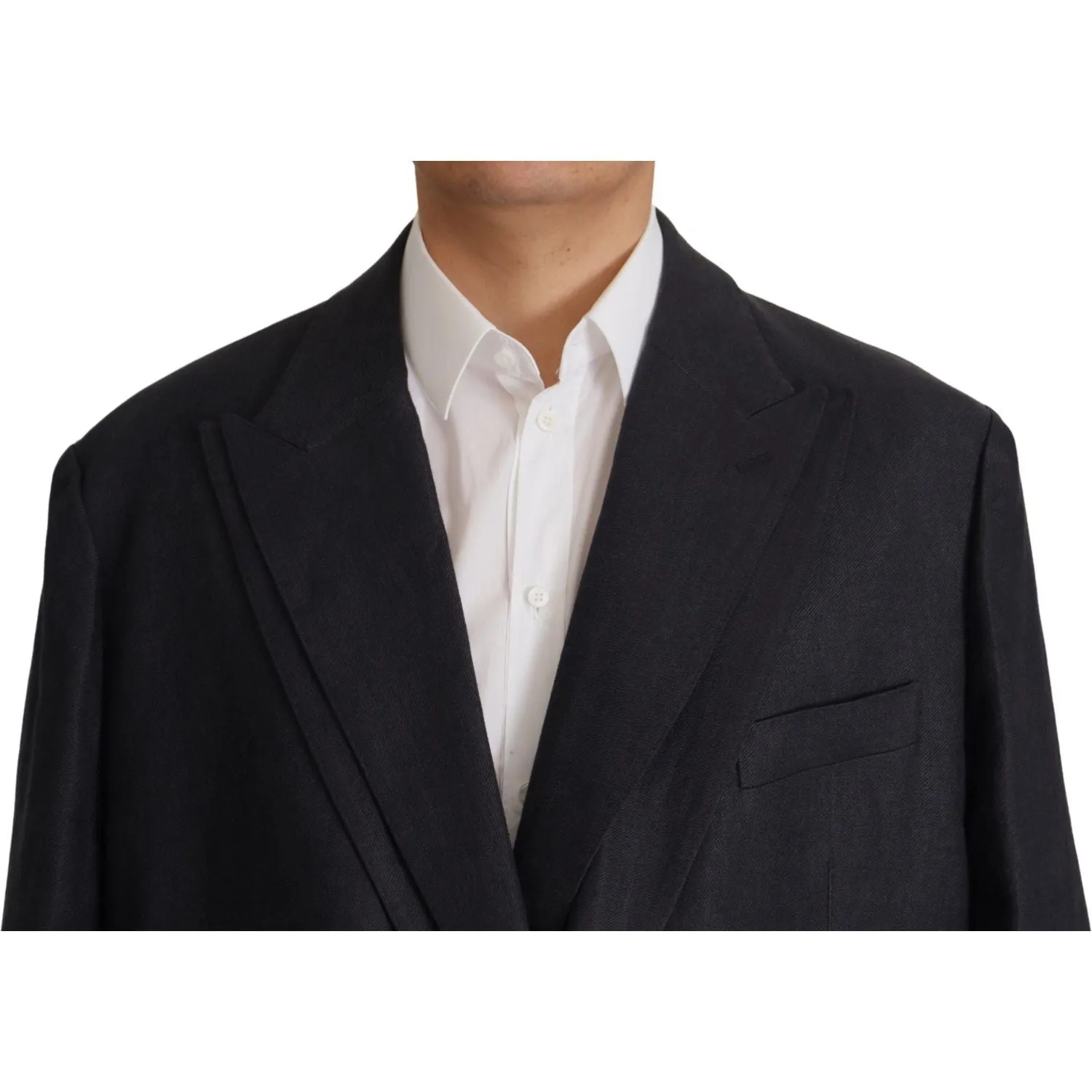 Dolce & Gabbana Sleek Double Breasted Navy Linen Blazer