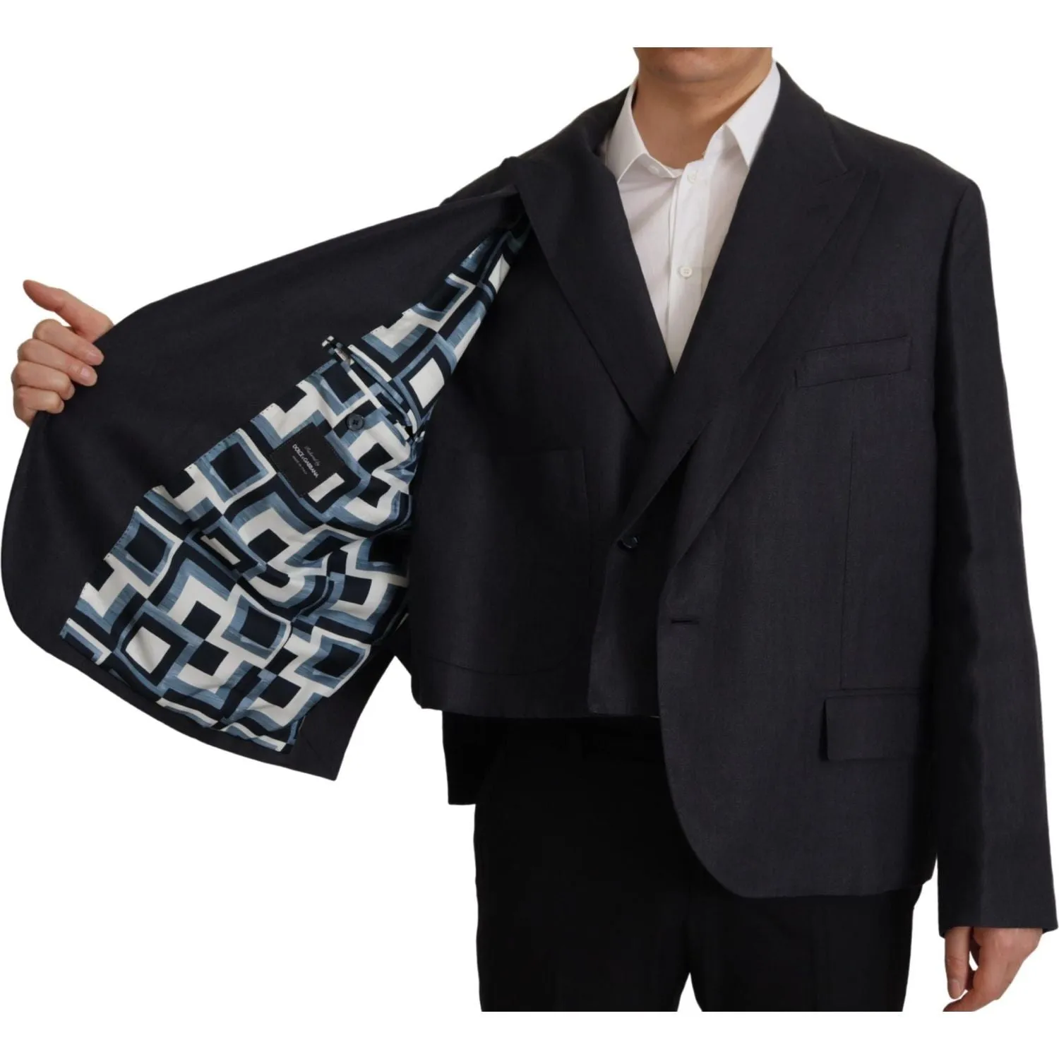 Dolce & Gabbana Sleek Double Breasted Navy Linen Blazer