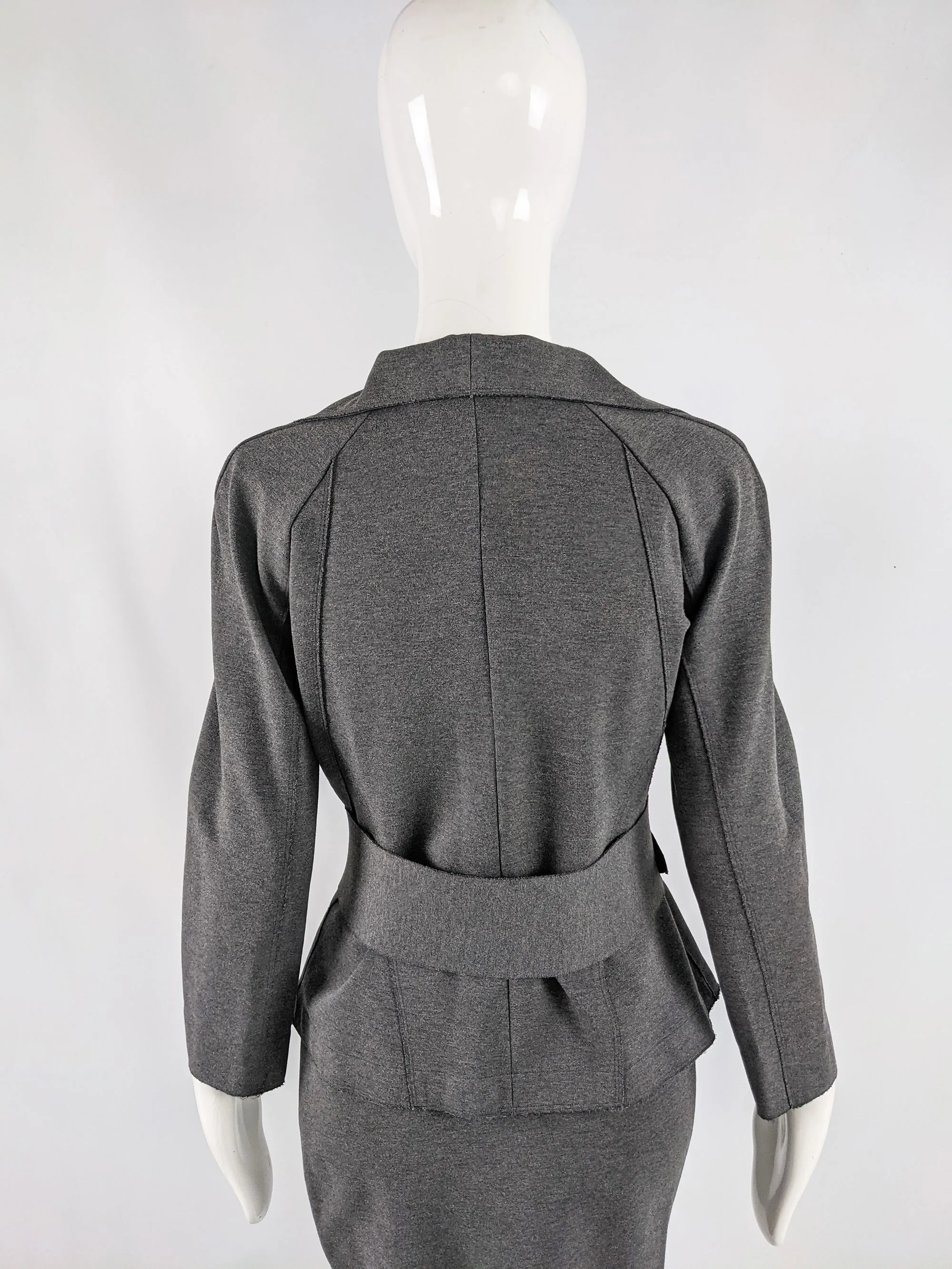 Donna Karan Vintage Grey Stretch Knit Pencil Skirt Suit