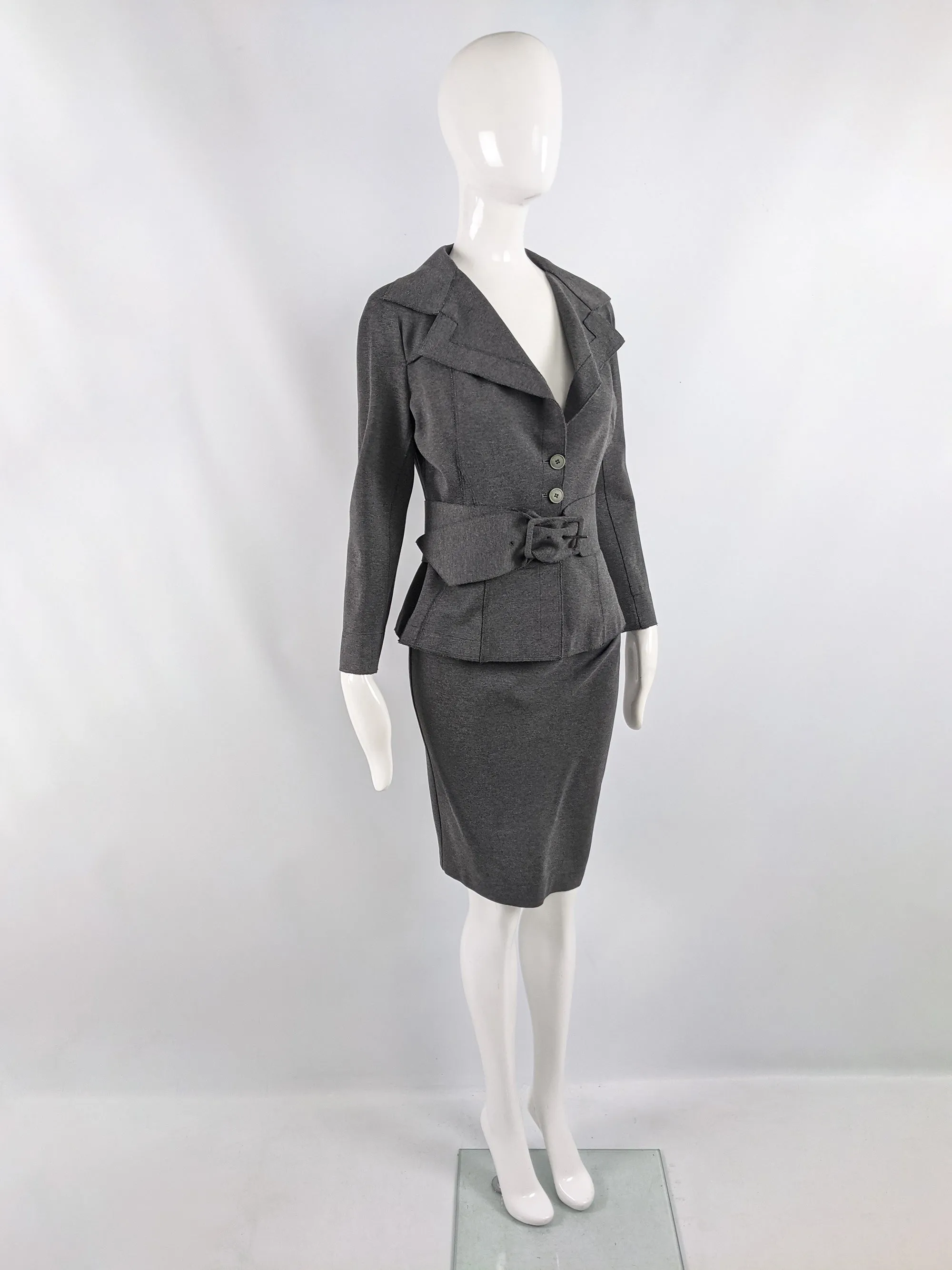 Donna Karan Vintage Grey Stretch Knit Pencil Skirt Suit