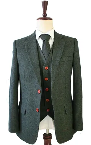 GREEN HERRINGBONE TWEED 3 PIECE SUIT