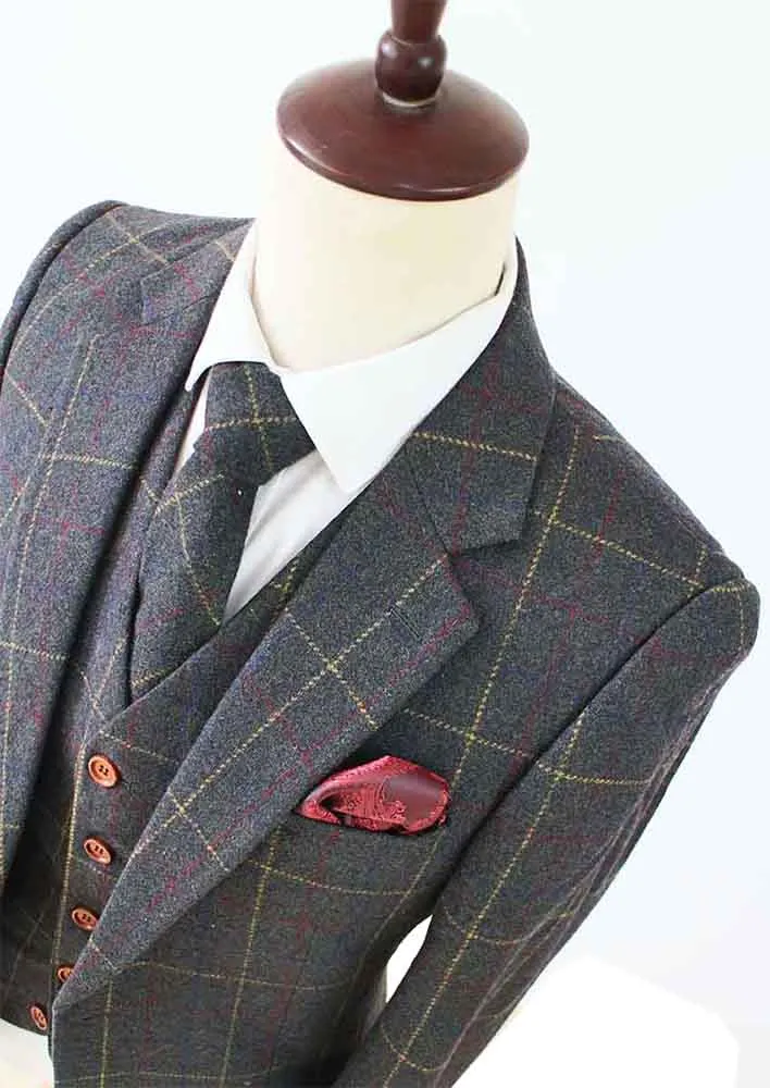 GREEN OVERCHECK PLAID TWEED 3 PIECE SUIT