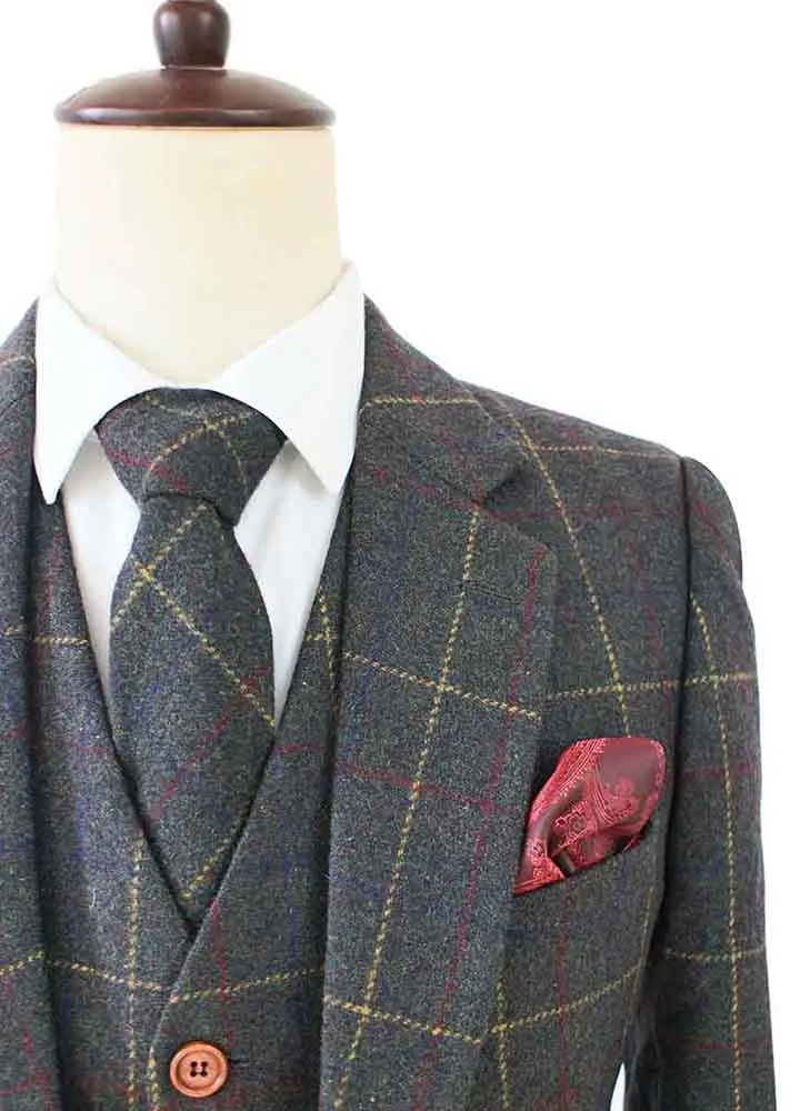 GREEN OVERCHECK PLAID TWEED 3 PIECE SUIT