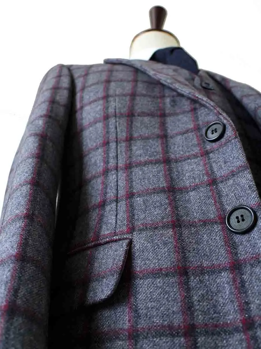 GREY RED WINDOWPANE PLAID TWEED 2 PIECE SUIT