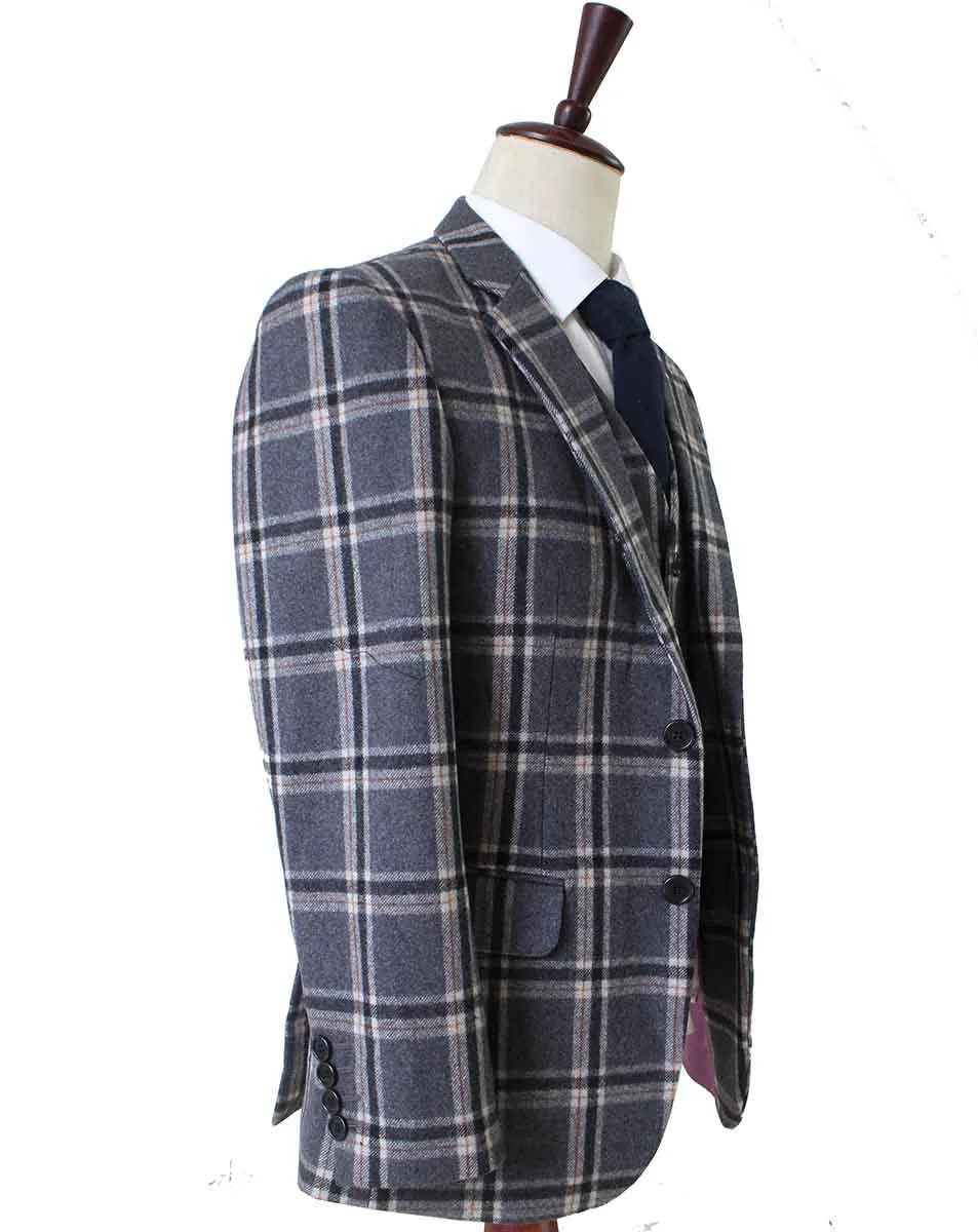 GREY WINDOWPANE PLAID TWEED 2 PIECE SUIT