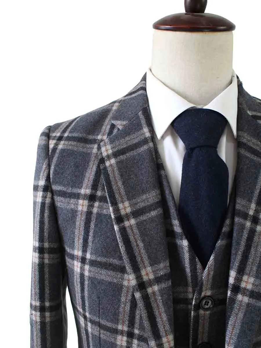 GREY WINDOWPANE PLAID TWEED 2 PIECE SUIT