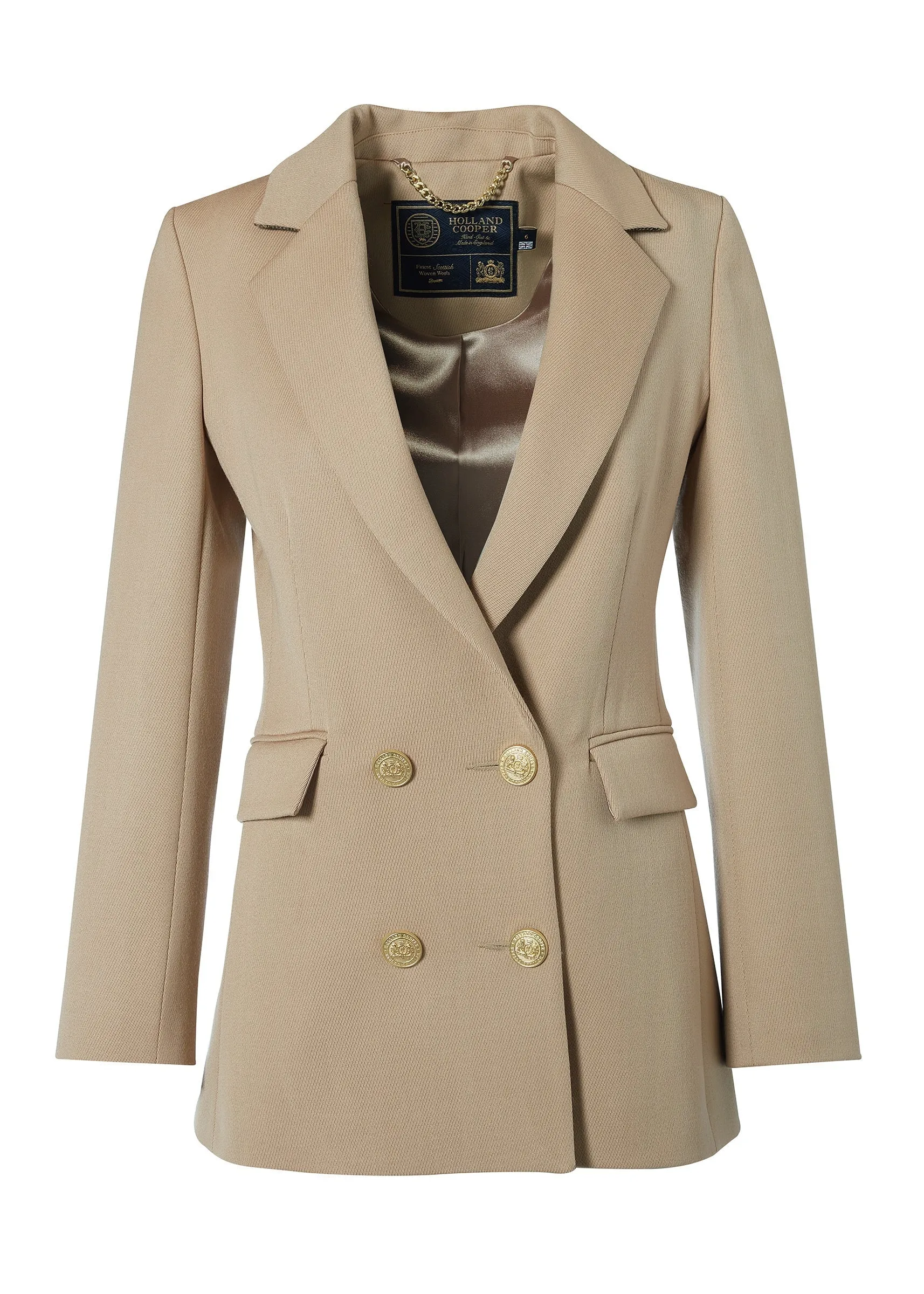 Holland Cooper Double Breasted Ladies Blazer in Camel Twill