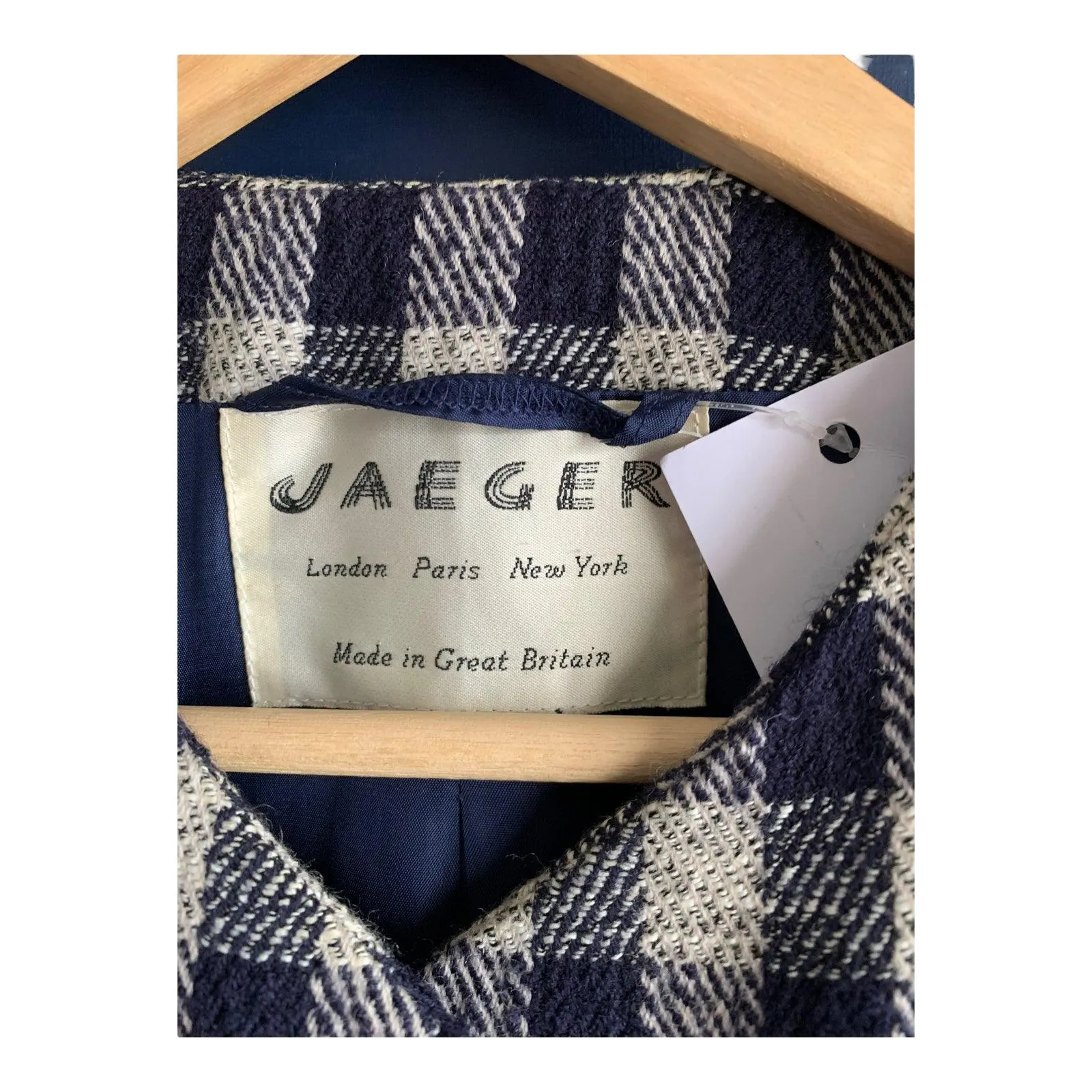 Jaeger Wool Blend Black & White Checked Long Sleeved Jacket UK Size 10