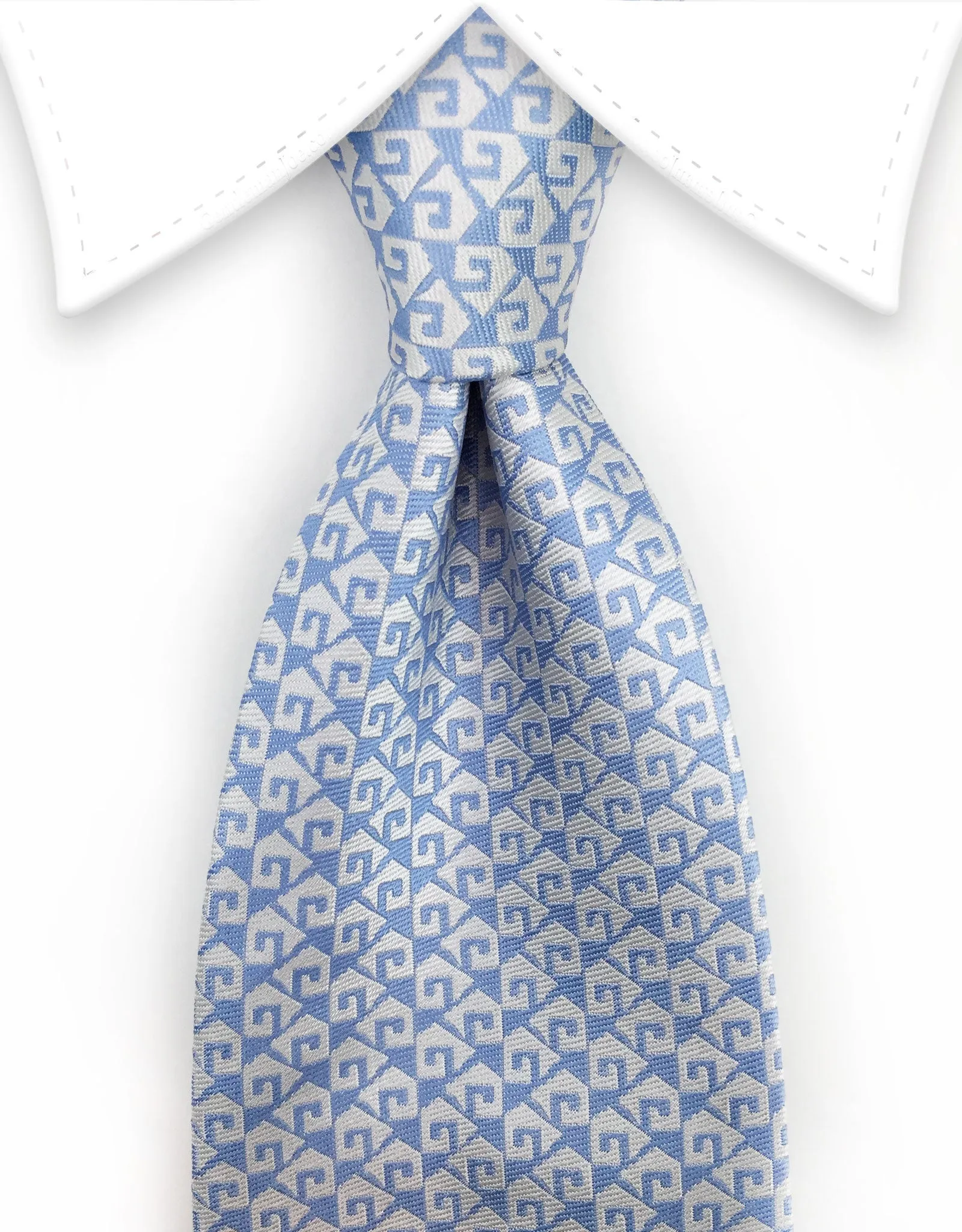 Light Blue Tie with Greek Key Design