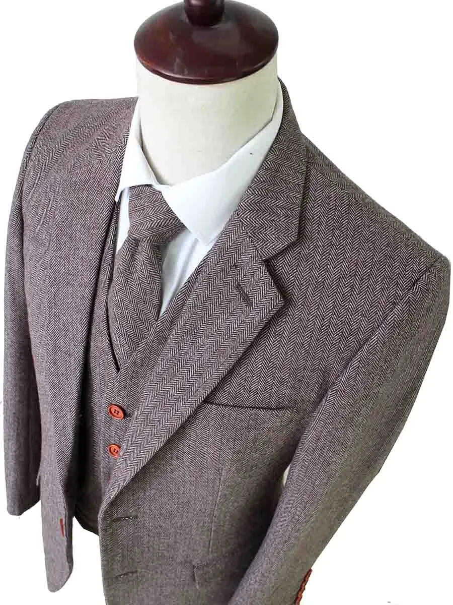 LIGHT BROWN HERRINGBONE TWEED 3 PIECE SUIT