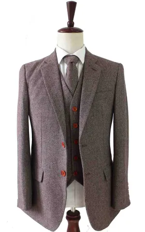 LIGHT BROWN HERRINGBONE TWEED 3 PIECE SUIT