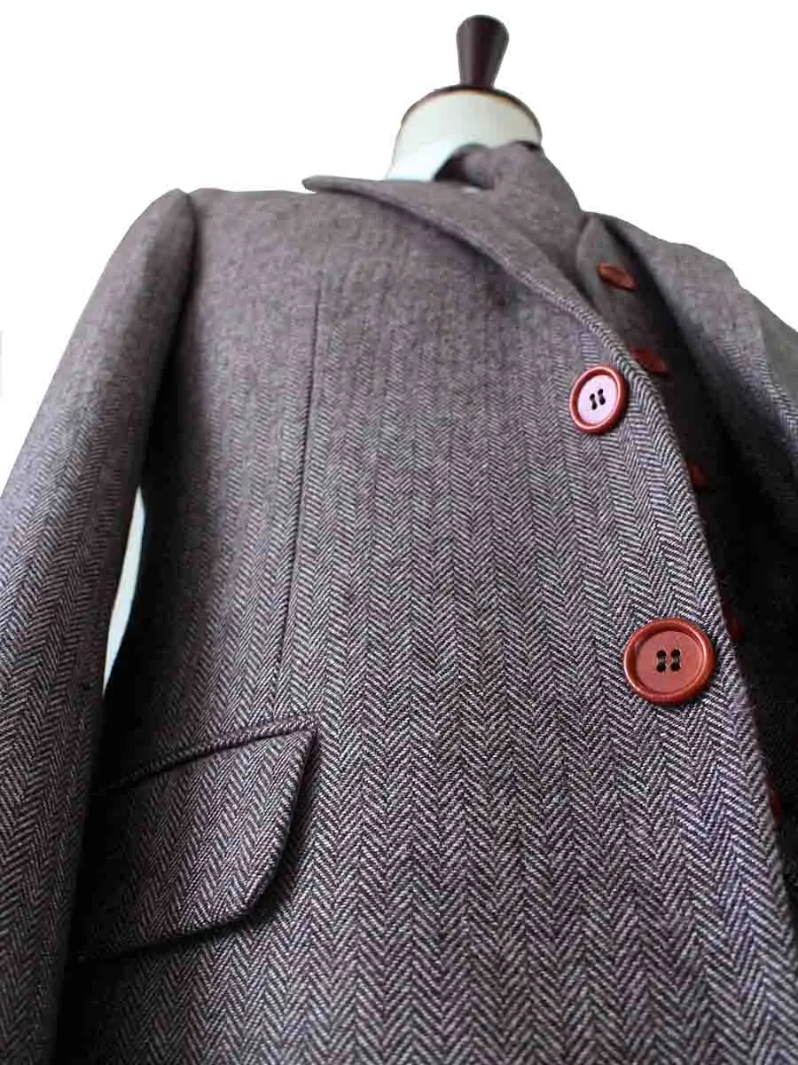 LIGHT BROWN HERRINGBONE TWEED 3 PIECE SUIT