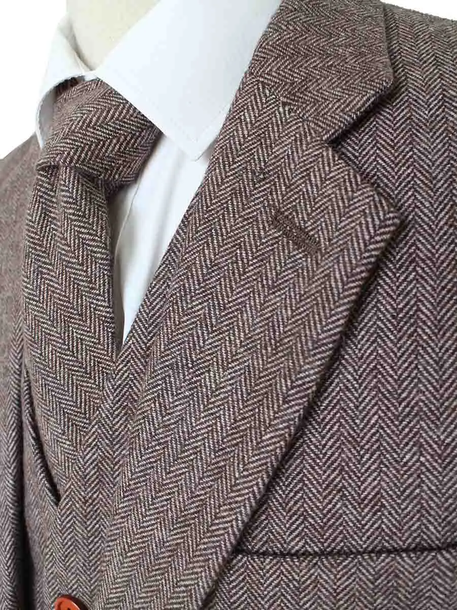 LIGHT BROWN HERRINGBONE TWEED 3 PIECE SUIT