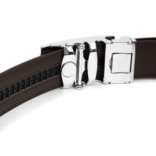 Men’s Leather Ratchet Belt with Black Mirror Automatic Buckle (MGLBB22)