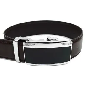 Men’s Leather Ratchet Belt with Black Mirror Automatic Buckle (MGLBB22)