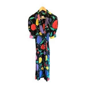 Mondi Black Multi-Coloured Floral Short Sleeved Dress UK Size 10