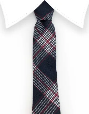 Navy Blue, Red and White Skinny Cotton Necktie & Matching Pocket Square