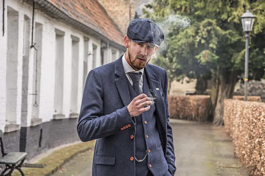 NAVY HERRINGBONE TWEED 3 PIECE SUIT