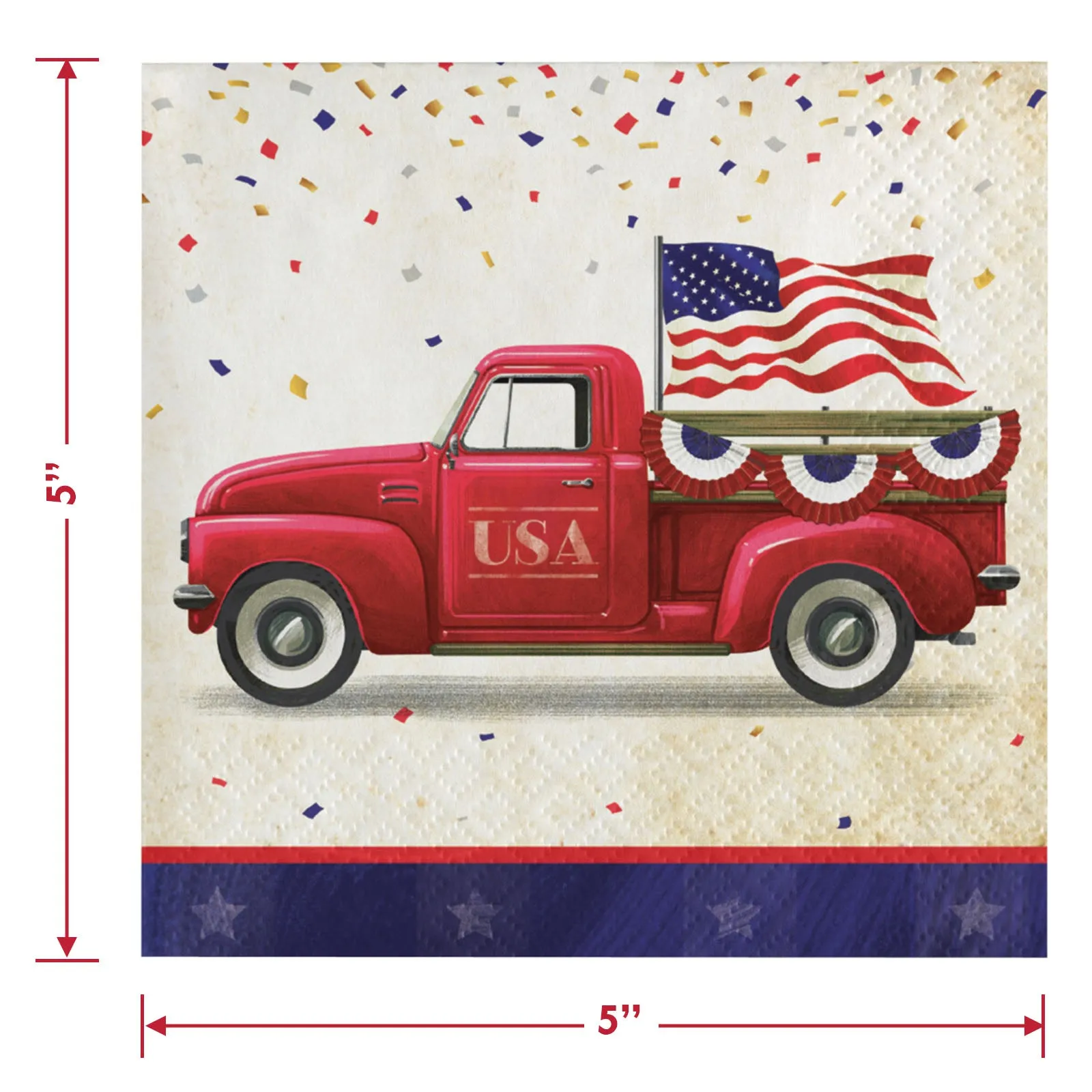 Patriotic Parade American Flag Truck & Bicycle Paper Dessert Plates, Beverage Napkins, and Forks (Serves 16)