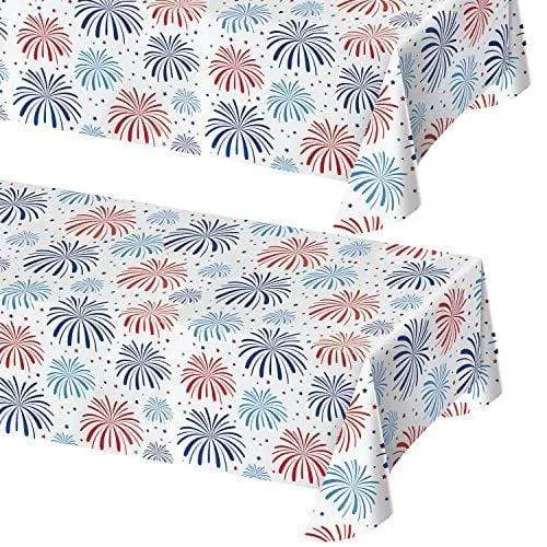 Patriotic Party Supplies for 4th of July, Memorial Day, and Veteran's Day (Patriotic America Fireworks Show Plastic Table Cover 54" x 102" (2 Pack))