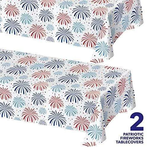 Patriotic Party Supplies for 4th of July, Memorial Day, and Veteran's Day (Patriotic America Fireworks Show Plastic Table Cover 54" x 102" (2 Pack))