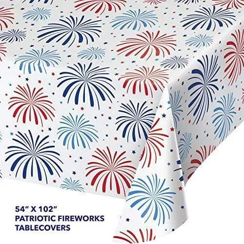 Patriotic Party Supplies for 4th of July, Memorial Day, and Veteran's Day (Patriotic America Fireworks Show Plastic Table Cover 54" x 102" (2 Pack))