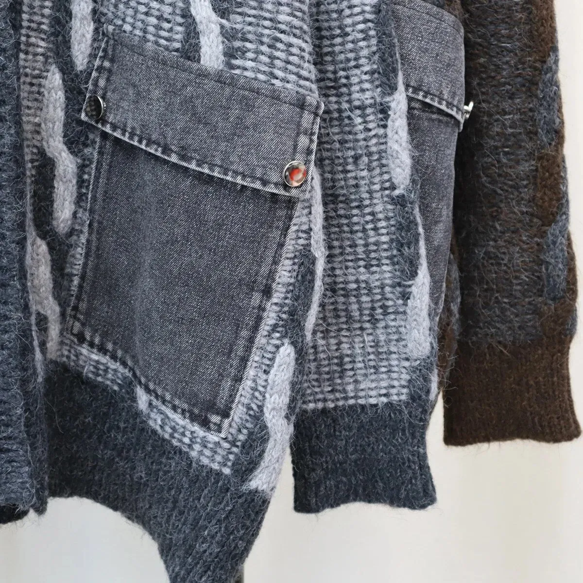 Pre Order:  Double Denim Pockets Knit Sweater