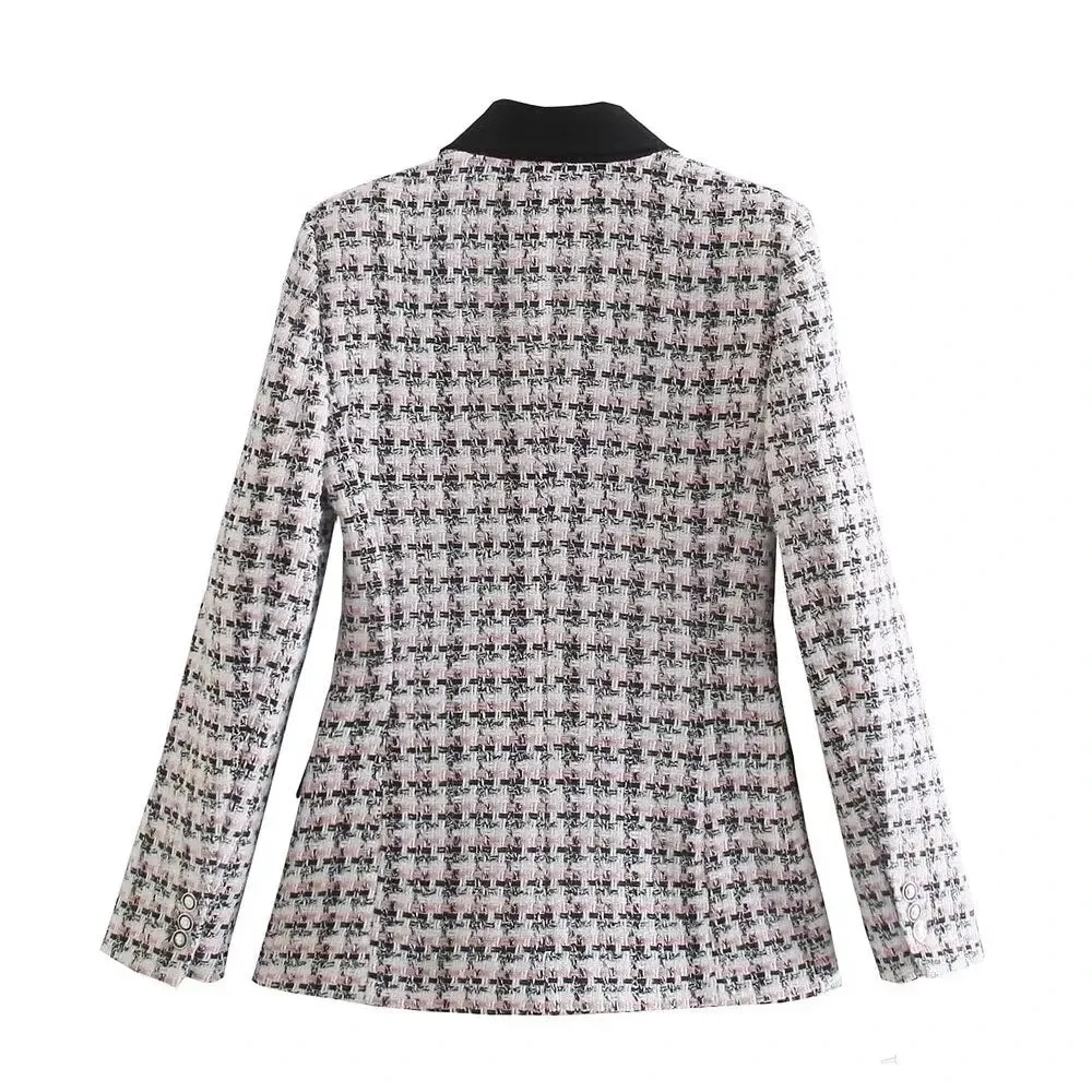 Pre Order:  Textured Plaid Double-Breasted Blazer