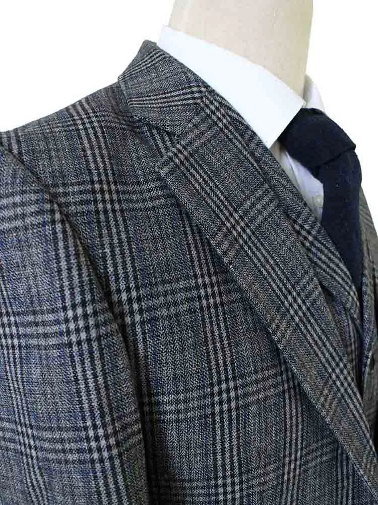 RETRO GREY BLUE PLAID TWEED 2 PIECE SUIT