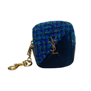 Saint Laurent Jamie YSL Keyring Cube Blue Tweed Black Leather