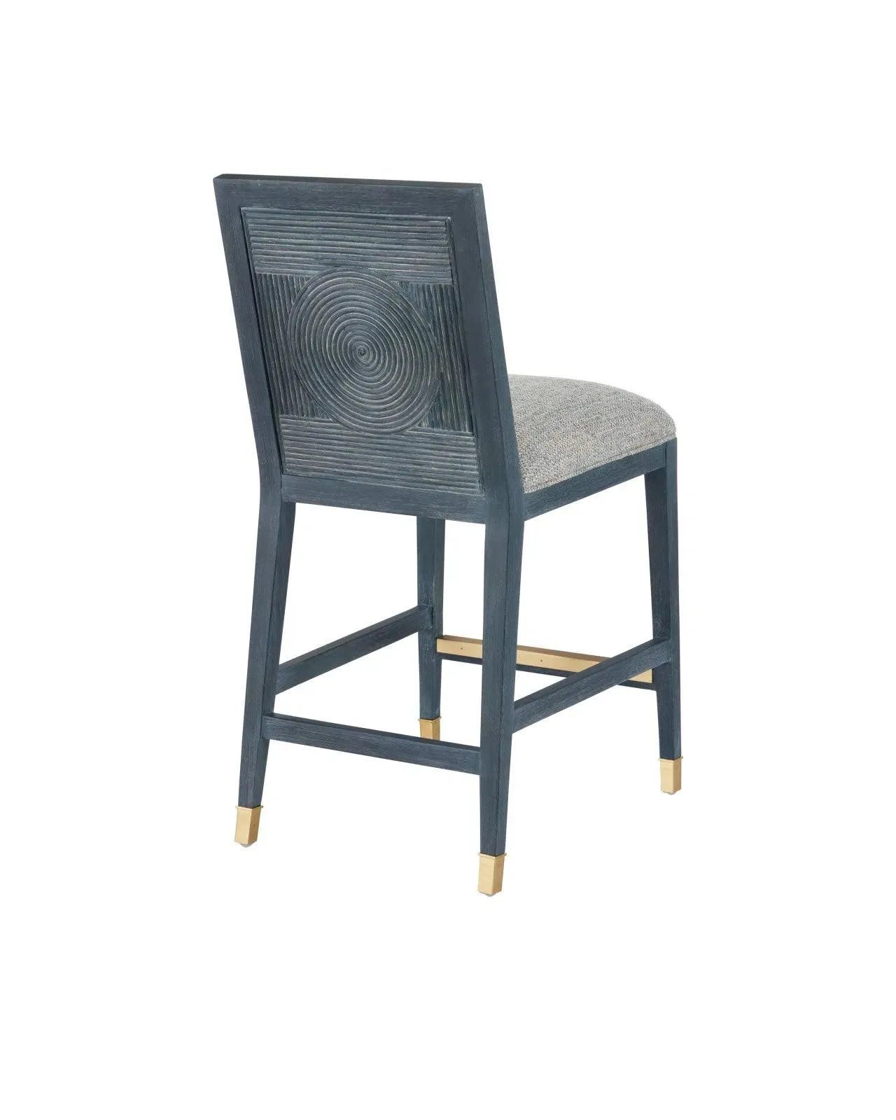 Santos Mahogany and Rattan Vintage Navy Blue Counter Stool