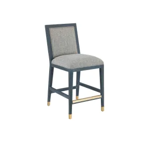 Santos Mahogany and Rattan Vintage Navy Blue Counter Stool