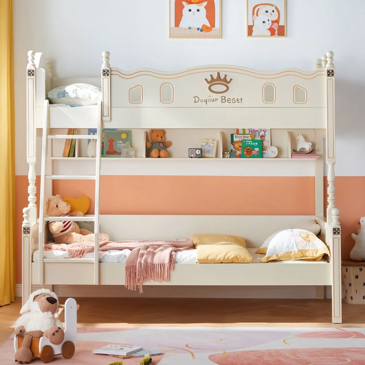 Solid Wood Bunk Bed with Mattress for Kids