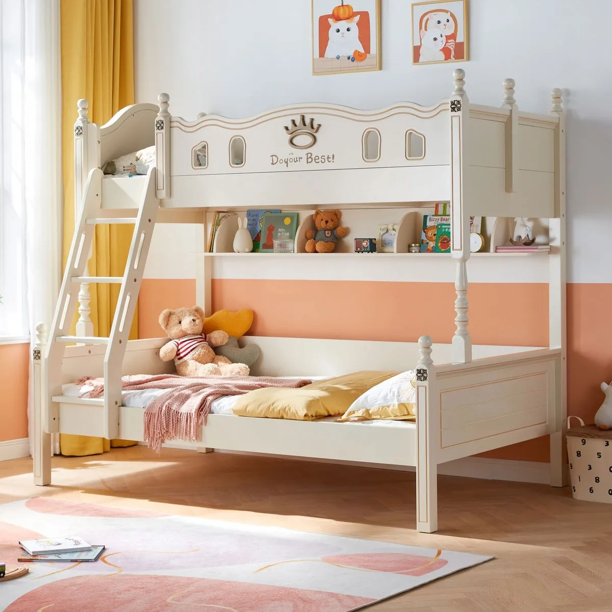 Solid Wood Bunk Bed with Mattress for Kids