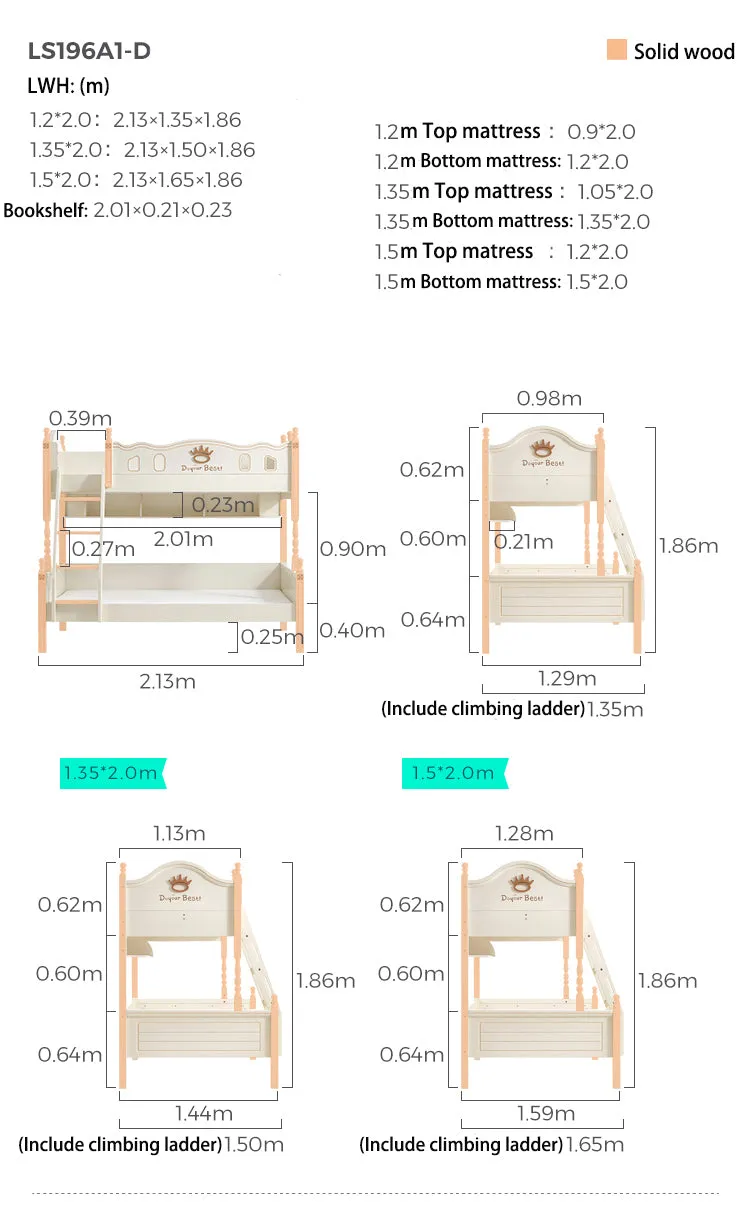 Solid Wood Bunk Bed with Mattress for Kids