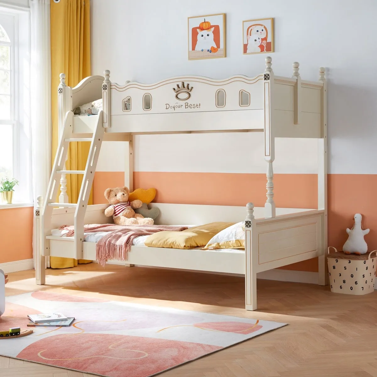 Solid Wood Bunk Bed with Mattress for Kids