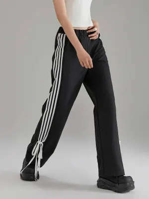 Summer Sports Black Elastic Waist Side Striped Jogger Spring Pants