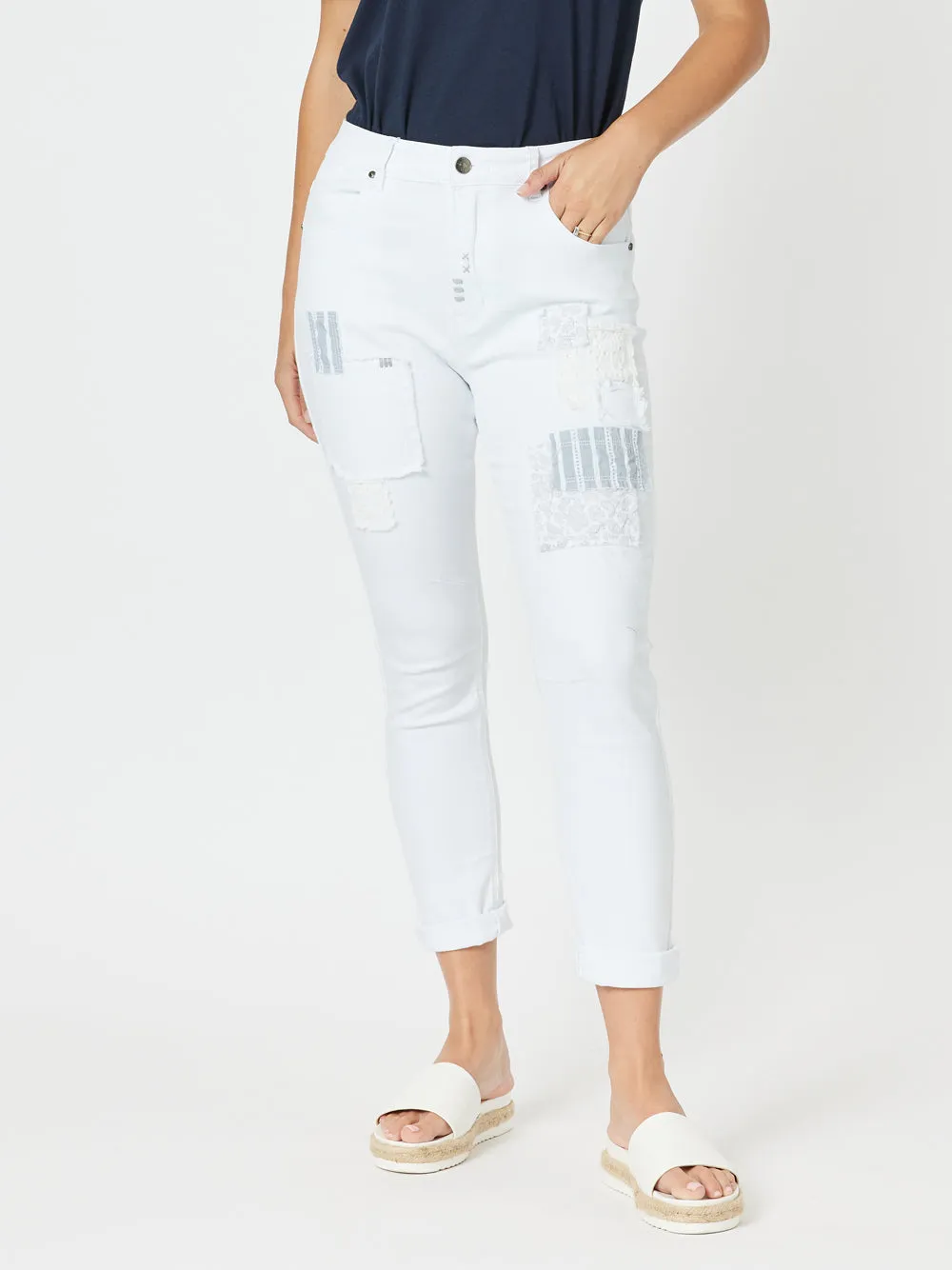 Taylor Patch High Rise Skinny Leg Jeans - White