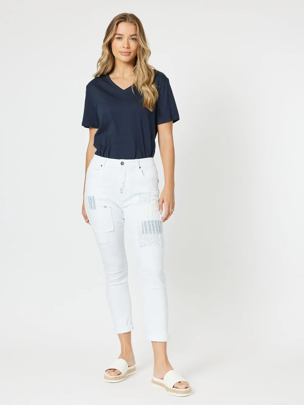 Taylor Patch High Rise Skinny Leg Jeans - White