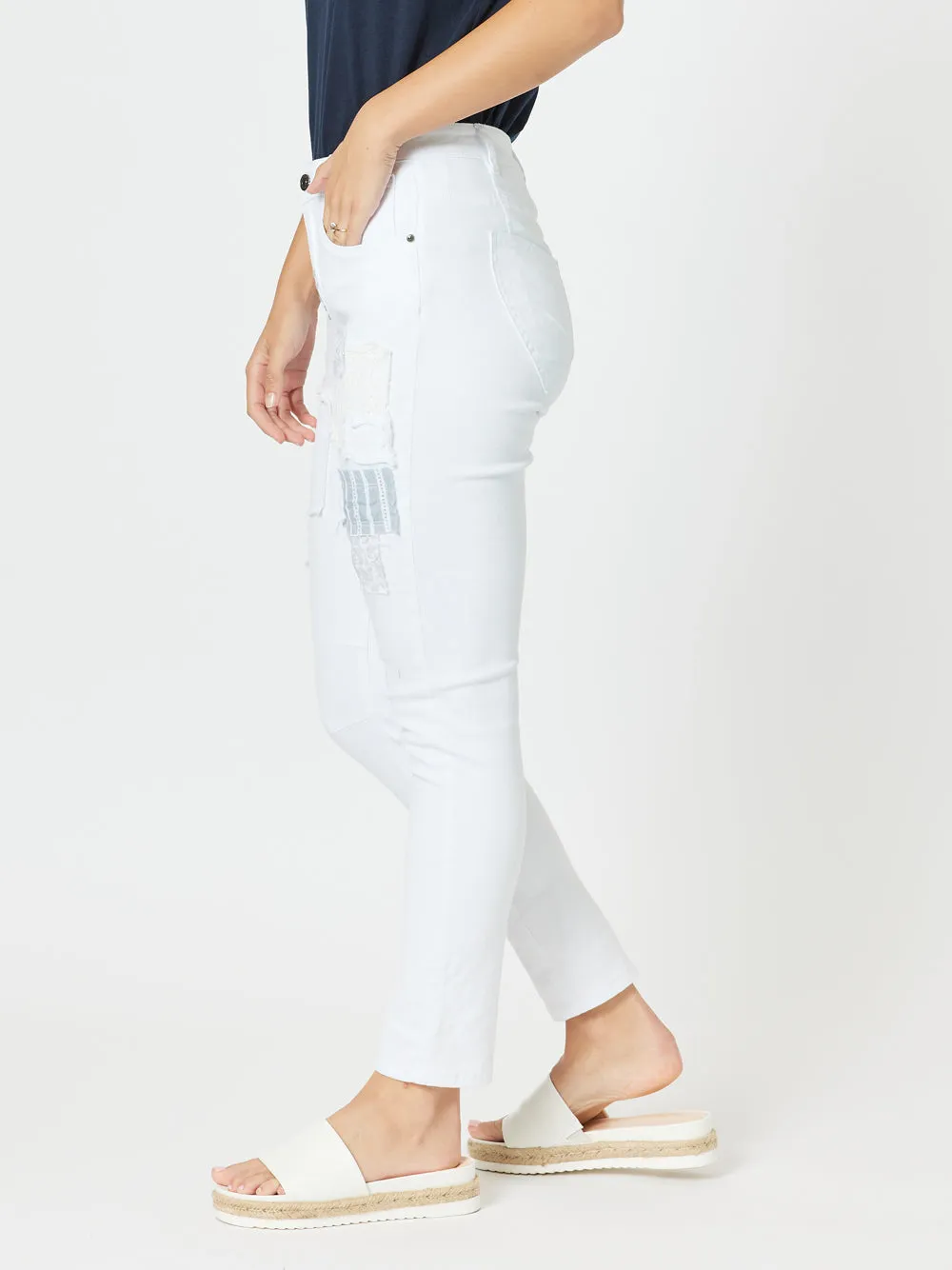 Taylor Patch High Rise Skinny Leg Jeans - White