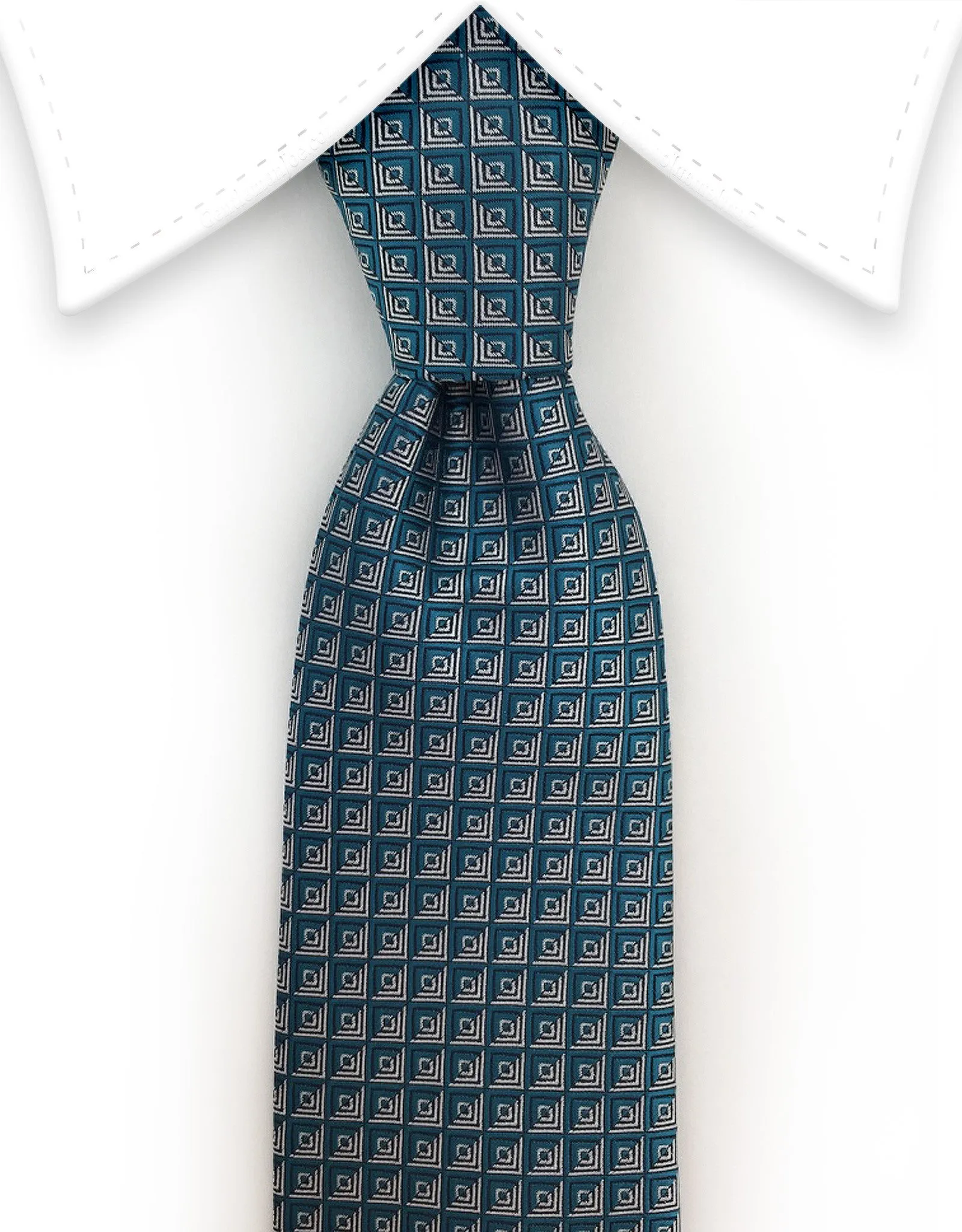 Turquoise Tie with Silver Squares