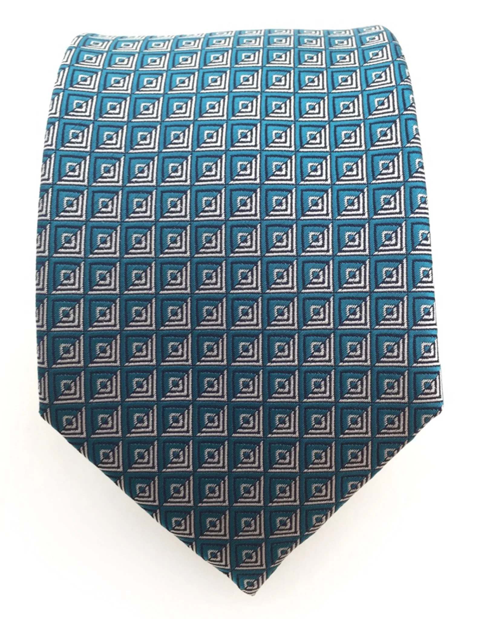 Turquoise Tie with Silver Squares