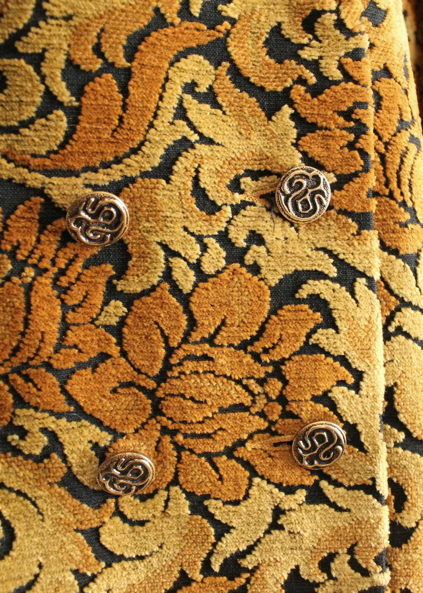 Vintage 1960s MOD Gold and Black Tapestry Carpet Coat