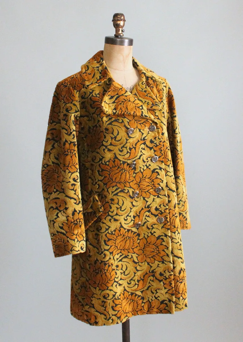 Vintage 1960s MOD Gold and Black Tapestry Carpet Coat