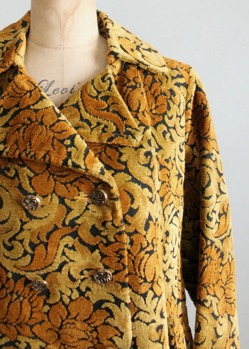 Vintage 1960s MOD Gold and Black Tapestry Carpet Coat