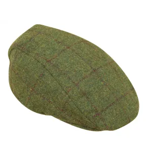 Windowpane Waterproof Tweed Cap - Olive/Wine by Hoggs of Fife